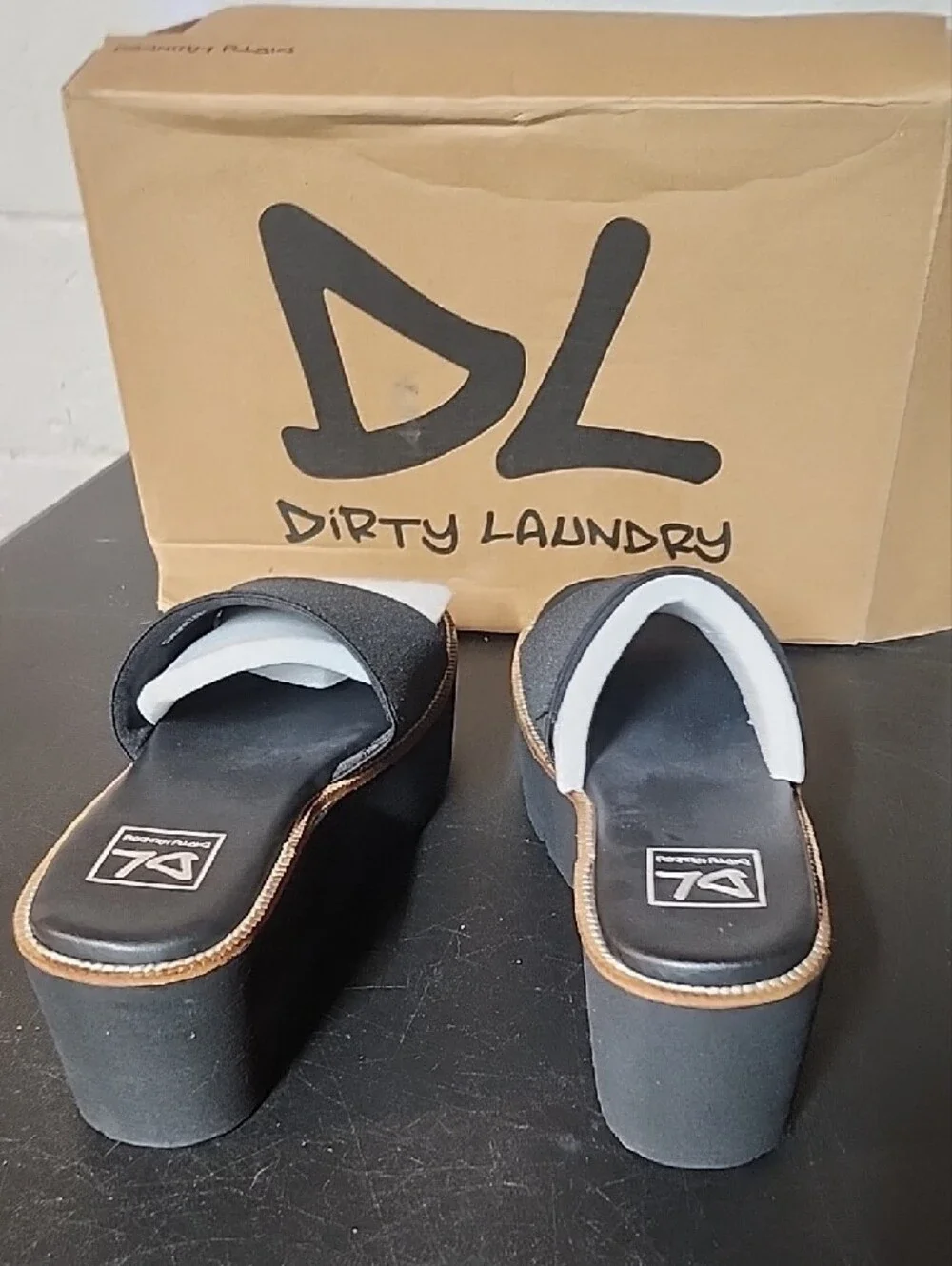 Dirty Laundry Black Platform Slide Sandals